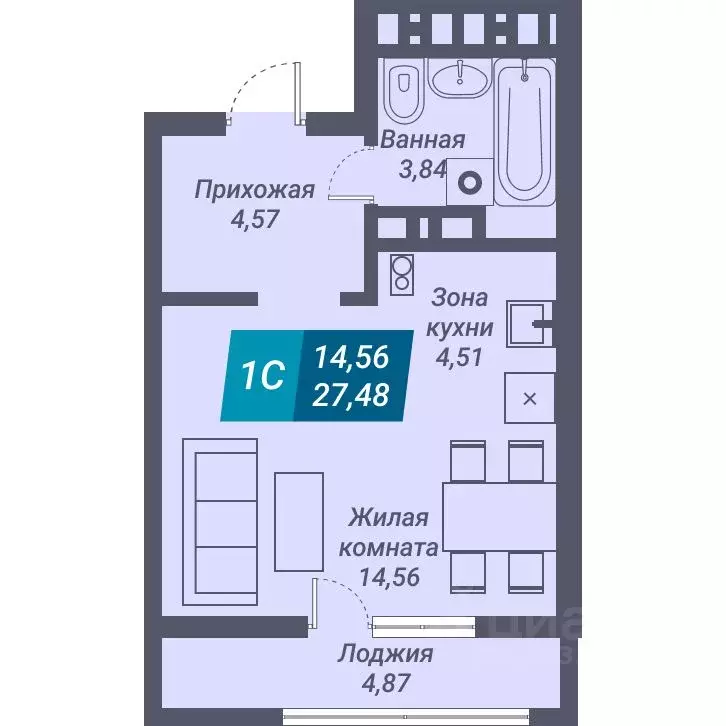 Студия Новосибирская область, Новосибирск ул. Королева, 19 (32.35 м) - Фото 0