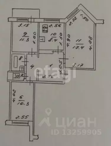 3-к кв. Липецкая область, Липецк 15-й мкр, 35 (63.0 м) - Фото 1