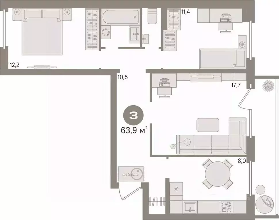 3-к кв. Свердловская область, Екатеринбург ул. Техническая, 152 (63.9 ... - Фото 2