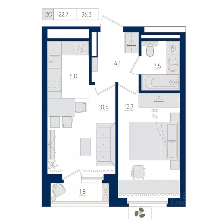2-к кв. Башкортостан, Уфа Дема жилрайон, Экогород Яркий мкр,  (36.3 м) - Фото 1