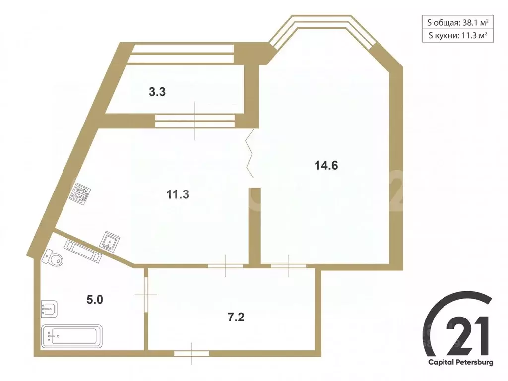 1-к кв. Санкт-Петербург Малая Бухарестская ул., 12 (38.1 м) - Фото 2