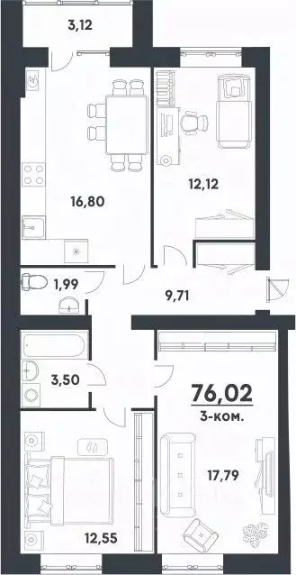 3-к кв. Волгоградская область, Волгоград ул. Иссы Плиева, 16Б (76.02 ... - Фото 1