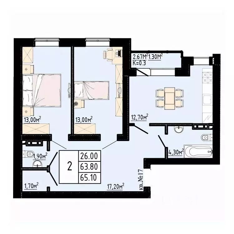 2-к кв. Ленинградская область, Коммунар г. Гатчинский муниципальный ... - Фото 1