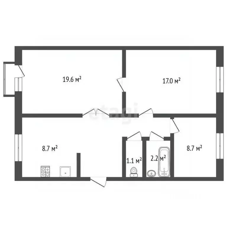 3-к кв. Саха (Якутия), Якутск ул. Дзержинского, 14/2 (68.4 м) - Фото 2