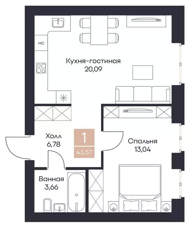 1-к кв. Рязанская область, Рязанский район, Полянское с/пос, с. Поляны ... - Фото 0