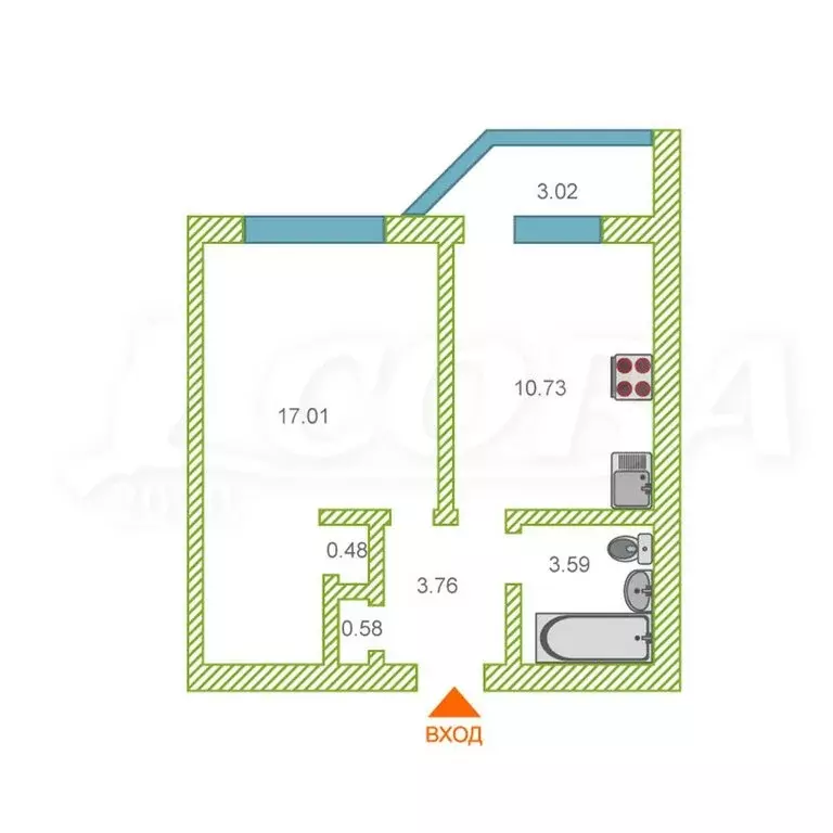 1-комнатная квартира: Тюмень, Газопромысловая улица, 1к1 (37 м) - Фото 2