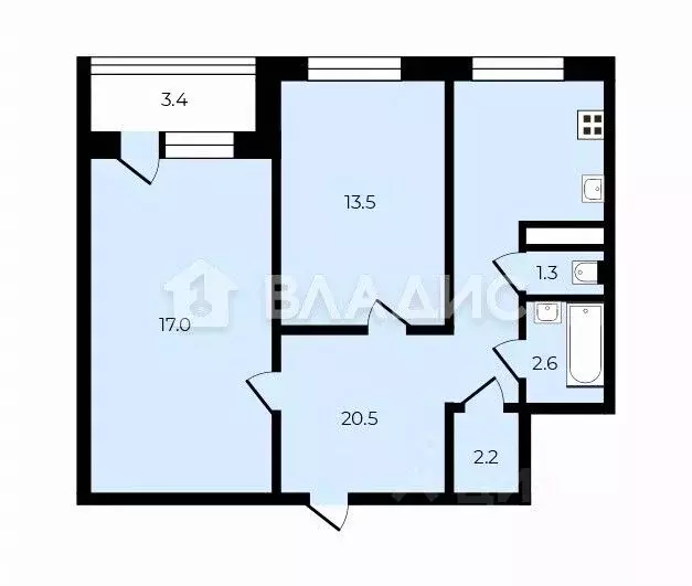 2-к кв. Санкт-Петербург ул. Лени Голикова, 98К1 (57.1 м) - Фото 2