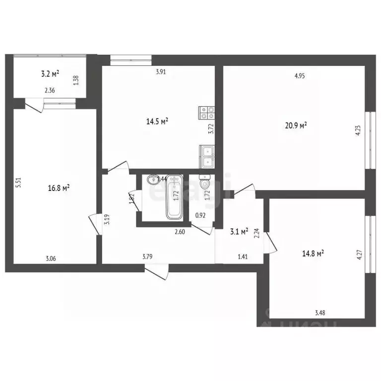3-к кв. Самарская область, Самара Солнечная ул., 36Б (81.9 м) - Фото 2