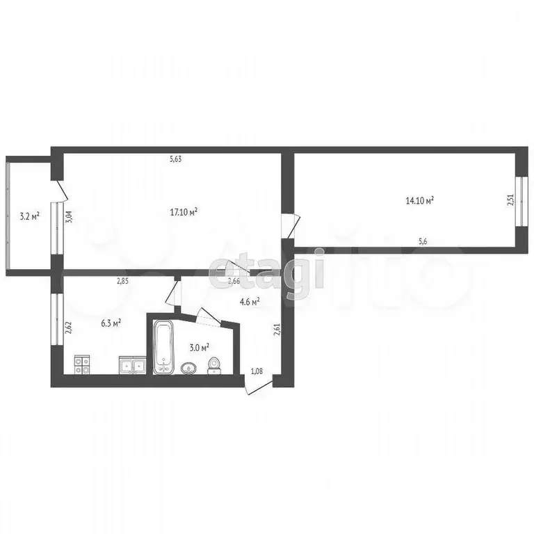 2-к. квартира, 44 м, 3/5 эт. - Фото 0