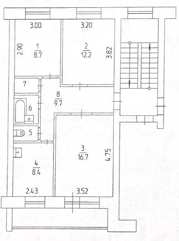 3-к. квартира, 60,9 м, 3/5 эт. - Фото 0