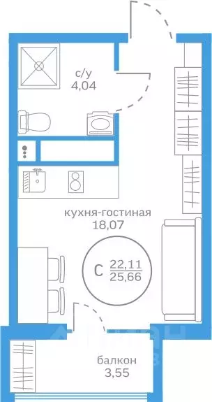 Студия Тюменская область, Тюмень Меридиан Запад жилой комплекс (22.11 ... - Фото 0