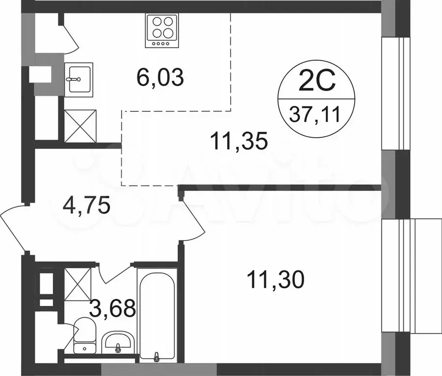 2-к. квартира, 37,1 м, 6/22 эт. - Фото 0