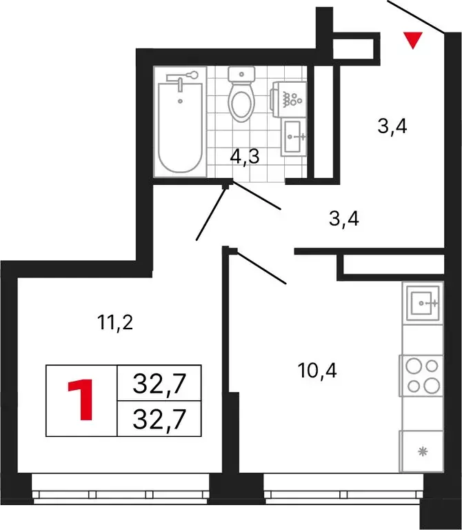 1-комнатная квартира: Москва, ЖК Бестселлер (32.7 м) - Фото 1