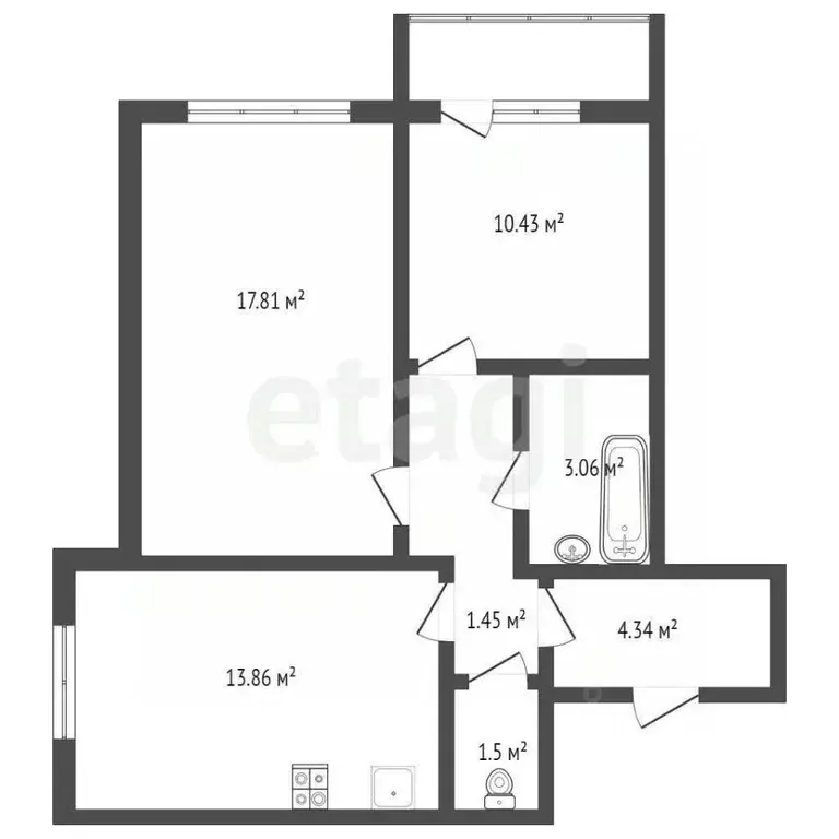 2-к кв. Ростовская область, Ростов-на-Дону пер. Андреева, 6 (54.5 м) - Фото 1