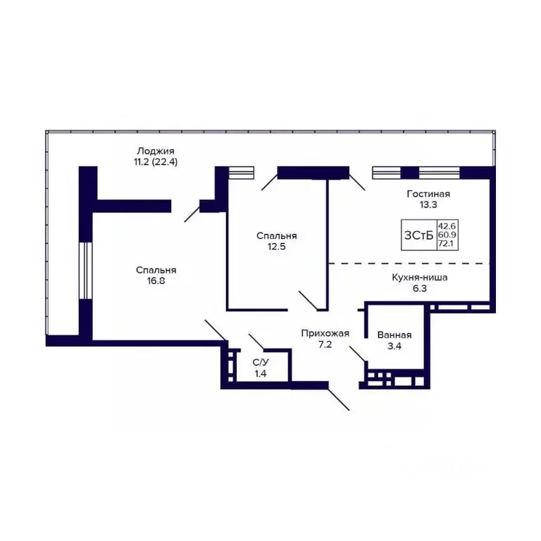 3-к кв. Новосибирская область, Новосибирск ул. Коминтерна, 1с (72.1 м) - Фото 0