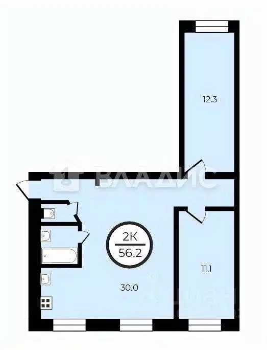 Квартира, 2 комнаты, 56.2 м - Фото 2