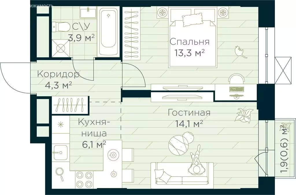 1-комнатная квартира: Уфа, жилой район Глумилино, жилой комплекс Урман ... - Фото 0
