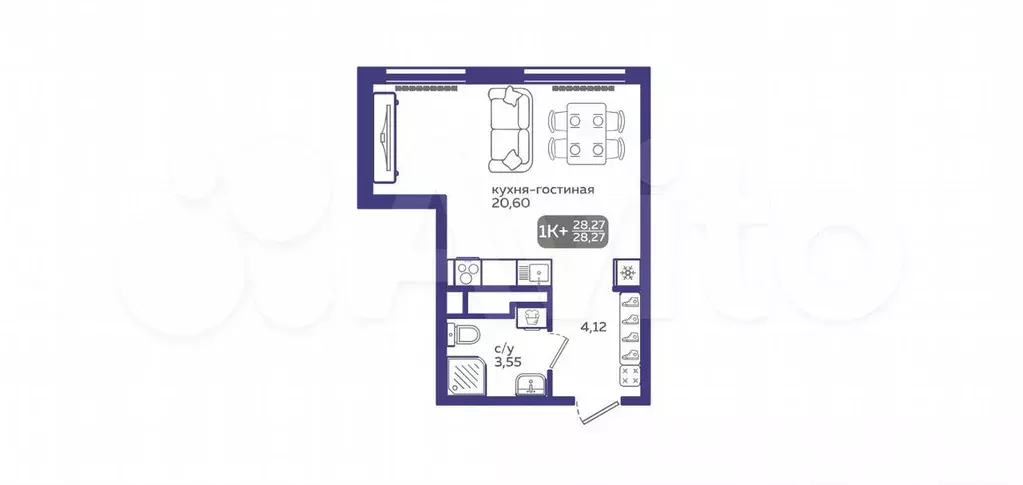 Квартира-студия, 28,3 м, 15/21 эт. - Фото 1