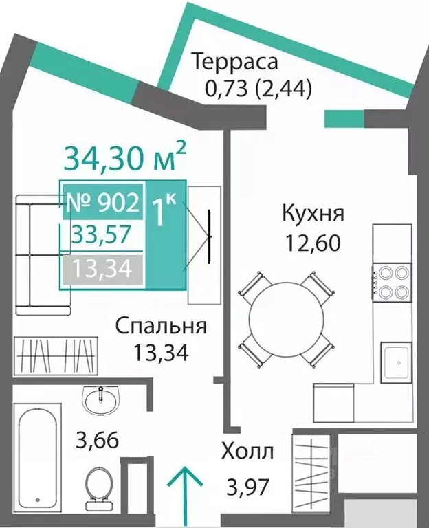 1-к кв. Крым, Симферополь Крымская роза мкр,  (34.3 м) - Фото 0