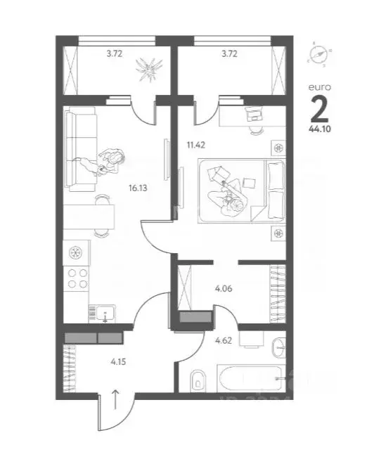 1-к кв. Липецкая область, Липецк ул. Перова, 2Д (44.1 м) - Фото 1