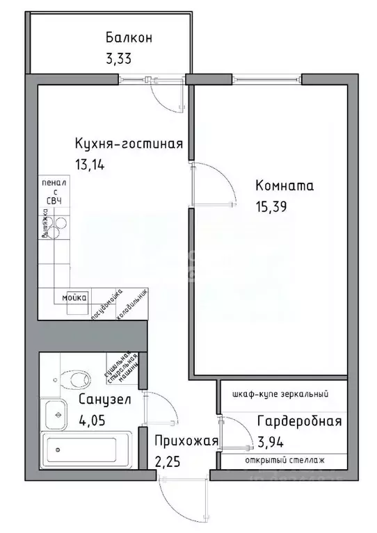 1-к кв. Санкт-Петербург пос. Шушары, просп. Новгородский, 8 (39.5 м) - Фото 1