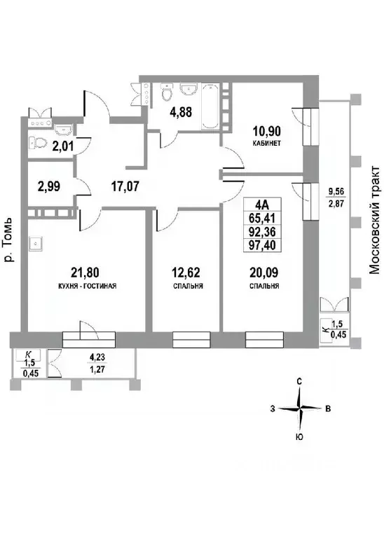 4-к кв. Томская область, Томск тракт Московский, 109Б/2 (97.4 м) - Фото 0