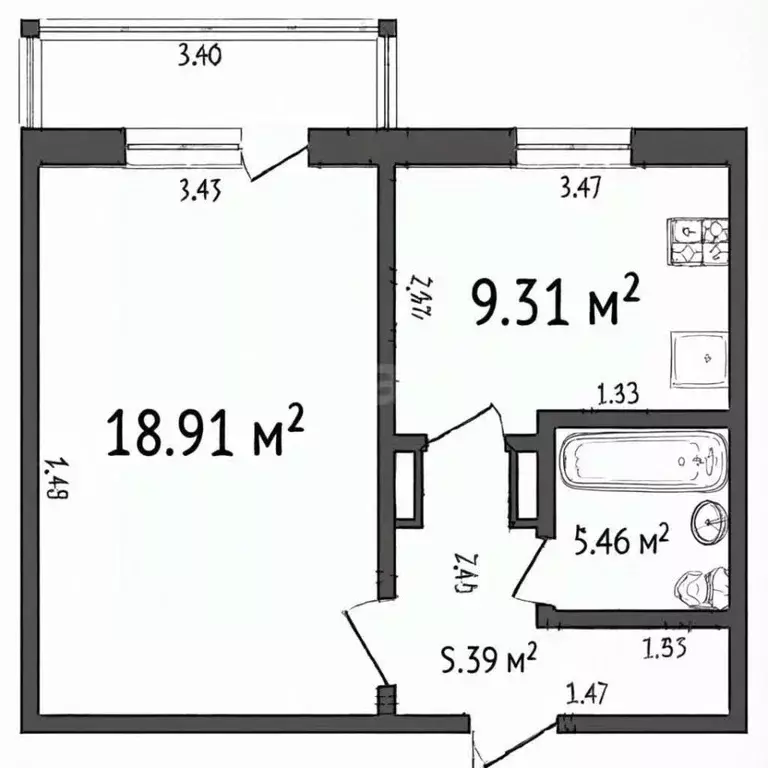 1-к кв. Ульяновская область, Ульяновск ул. Карбышева, 47 (38.2 м) - Фото 2
