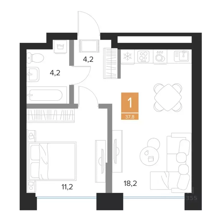 1-к кв. Курская область, Курск Парковый квартал Чувства жилой комплекс ... - Фото 1