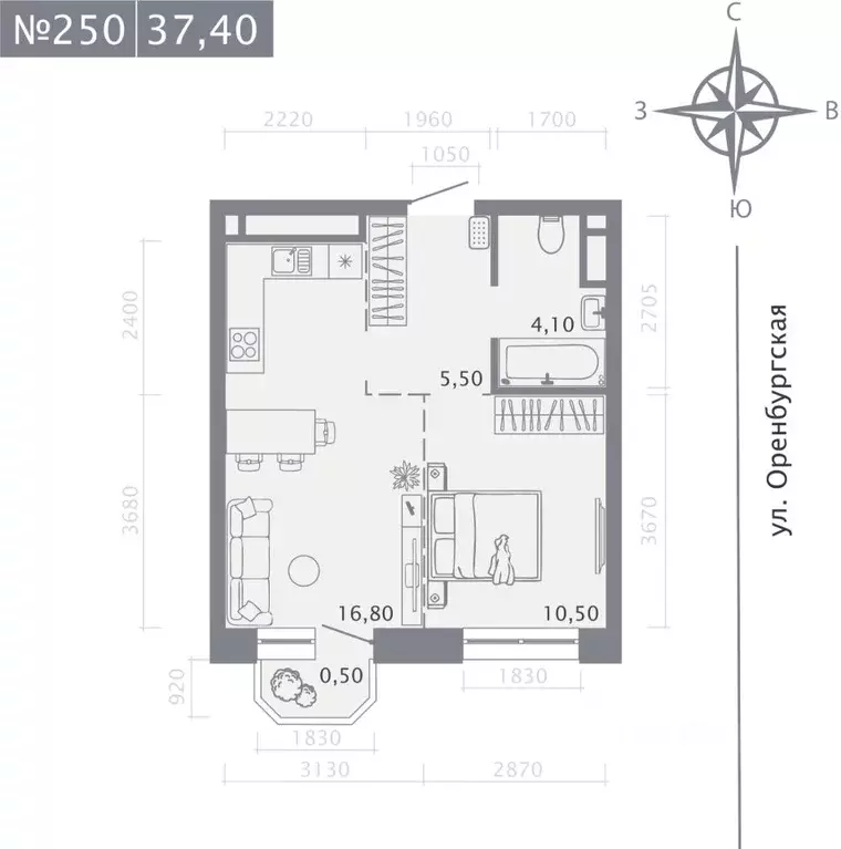 1-к кв. Татарстан, Казань ул. Шишкина (37.4 м) - Фото 1