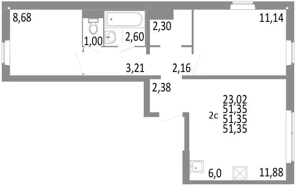 2-к кв. Челябинская область, Челябинск ул. Блюхера, 125Б (51.35 м) - Фото 0
