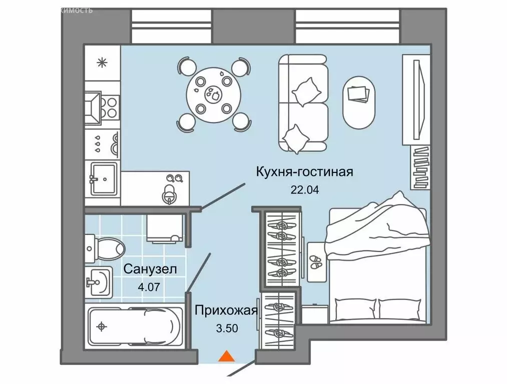 Квартира-студия: Ульяновск, жилой комплекс Город Новаторов, 5 (30 м) - Фото 0