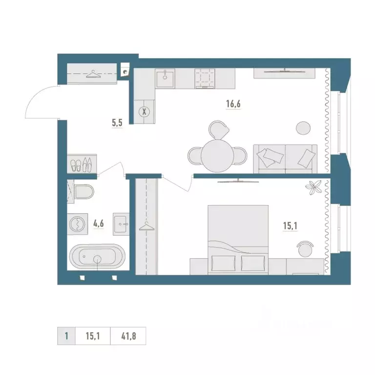 1-к кв. Башкортостан, Уфа Родина Парк жилой комплекс (41.8 м) - Фото 1