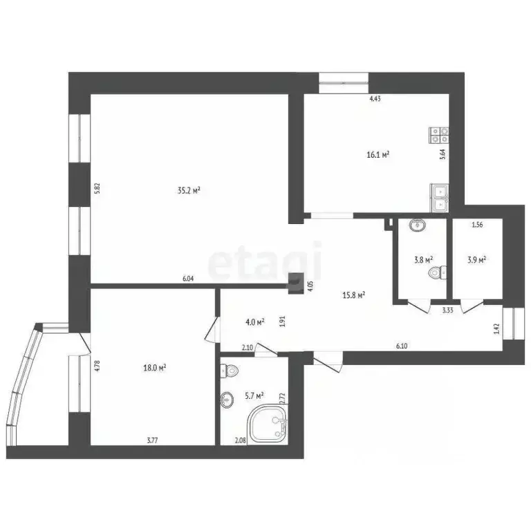 2-к кв. Челябинская область, Челябинск ул. Воровского, 17Г (102.5 м) - Фото 1