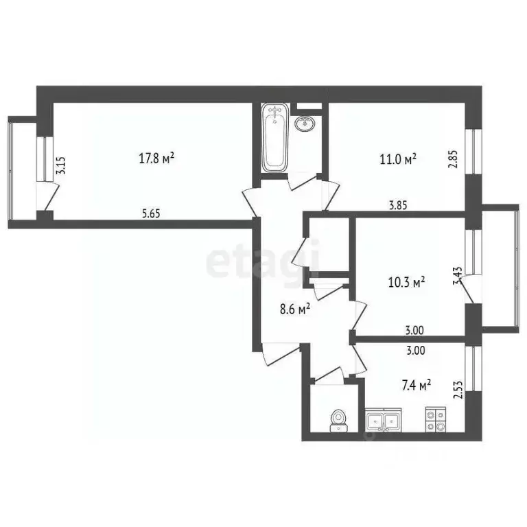 3-к кв. Камчатский край, Елизово Набережная ул., 13 (60.6 м) - Фото 2