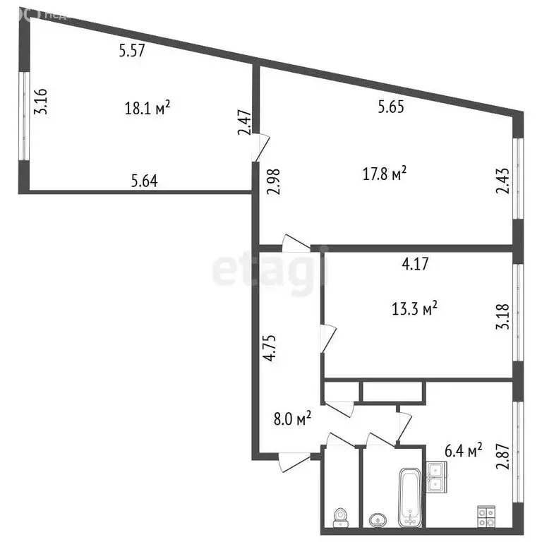 3-комнатная квартира: Санкт-Петербург, улица Кустодиева, 20к2 (67 м) - Фото 1