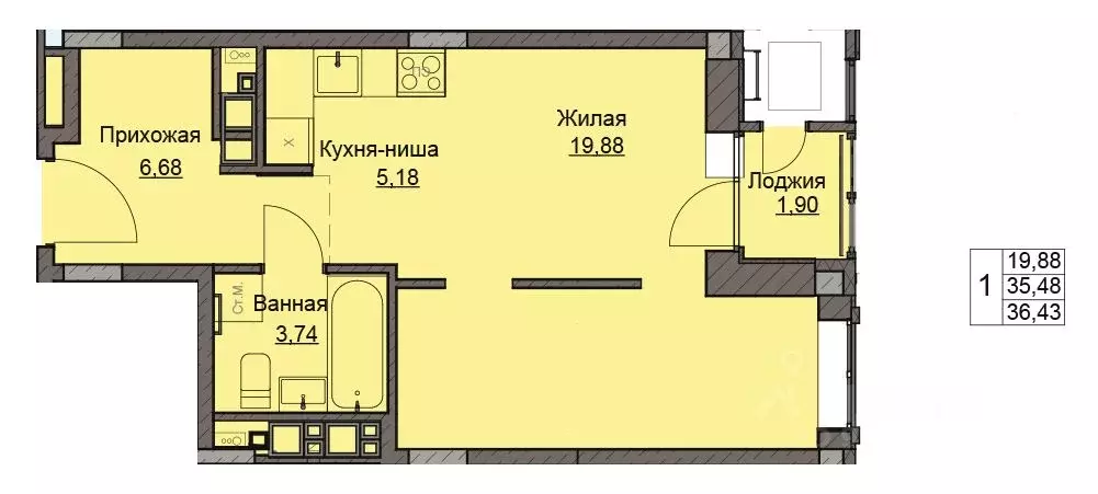 1-к кв. Удмуртия, Ижевск ул. Чехова, 46 (36.76 м) - Фото 1