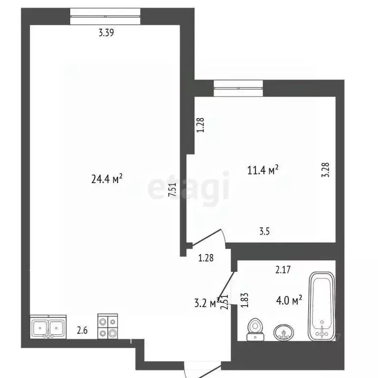 1-к кв. Краснодарский край, Новороссийск ул. Видова, 100 (43.4 м) - Фото 2