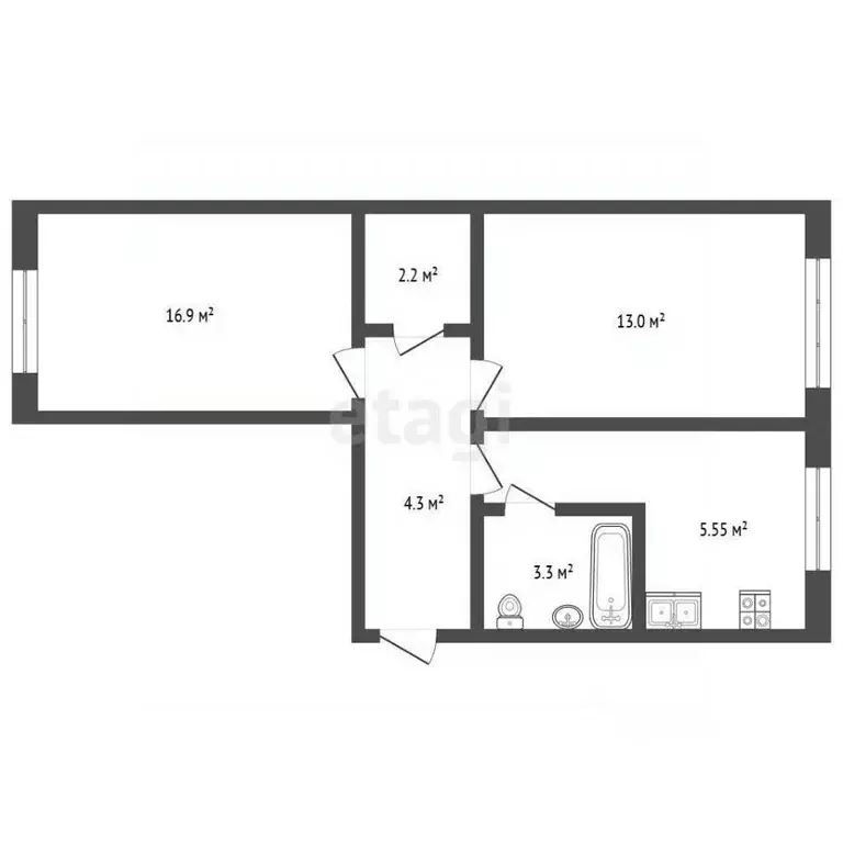 2-к кв. Омская область, Омск ул. 50 лет ВЛКСМ, 8А (46.9 м) - Фото 2
