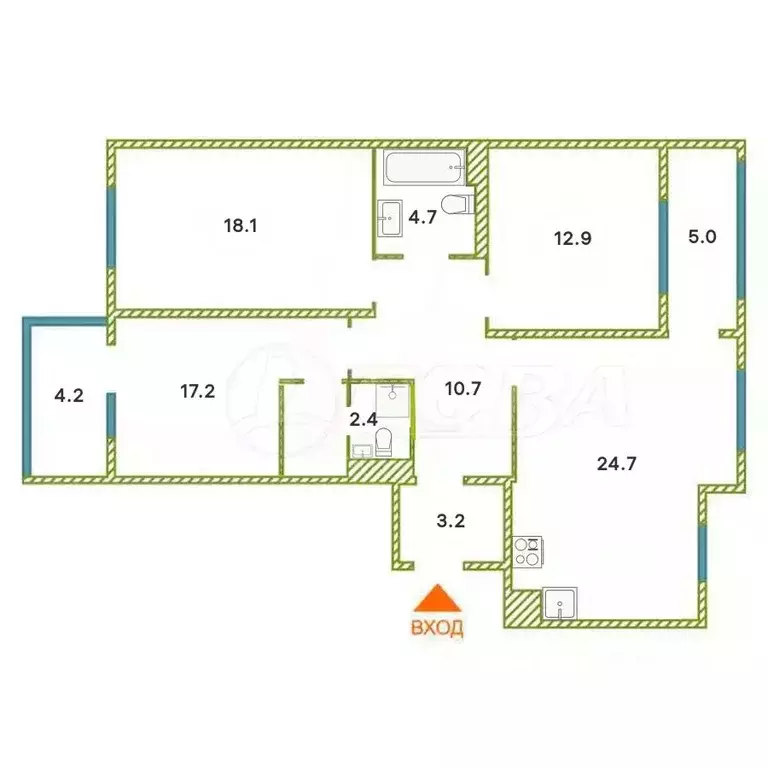 3-к кв. Тюменская область, Тюмень ул. Федюнинского, 30к7 (93.6 м) - Фото 1