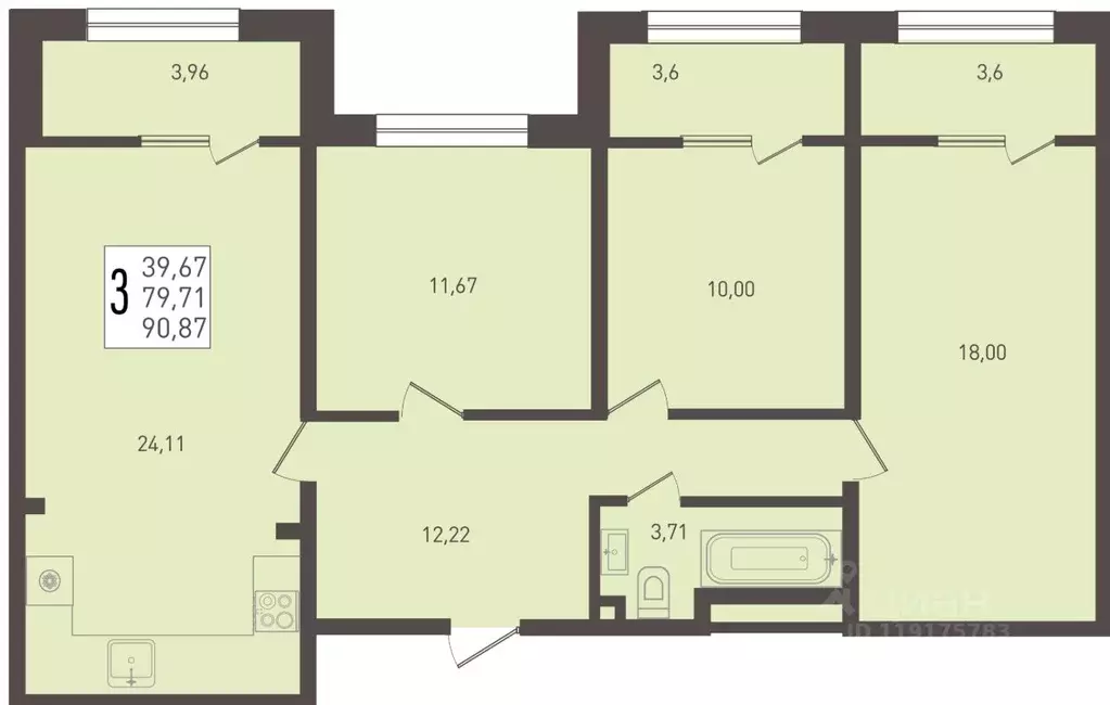 3-к кв. Краснодарский край, Краснодар Югге жилой комплекс (90.87 м) - Фото 1