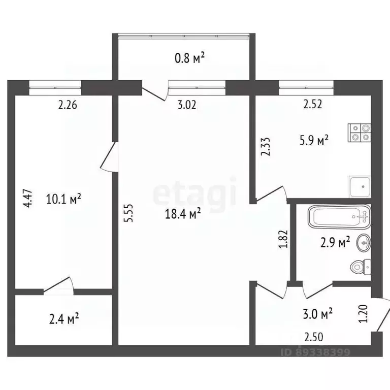 2-к кв. Башкортостан, Бирск Интернациональная ул., 114 (42.8 м) - Фото 2
