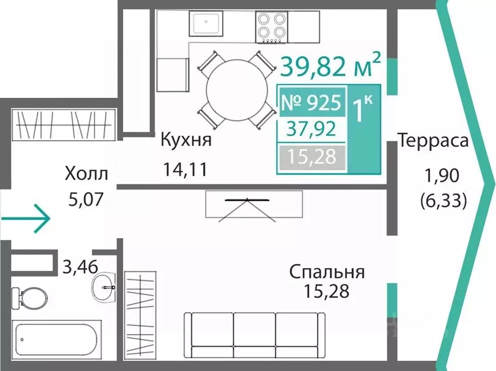 1-к кв. Крым, Симферополь Крымская роза мкр,  (39.82 м) - Фото 0