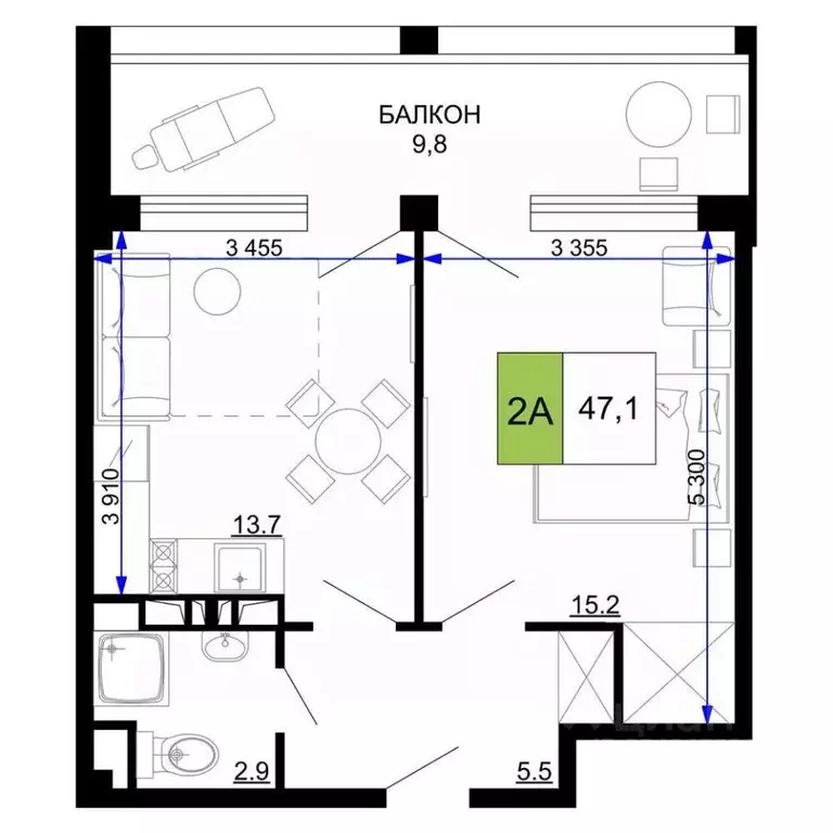 2-к кв. Краснодарский край, Анапа ул. Дружбы, 9 (47.1 м) - Фото 1