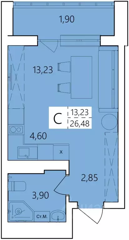 Студия Башкортостан, Уфа Затон жилрайон, Волна жилой комплекс (26.48 ... - Фото 1