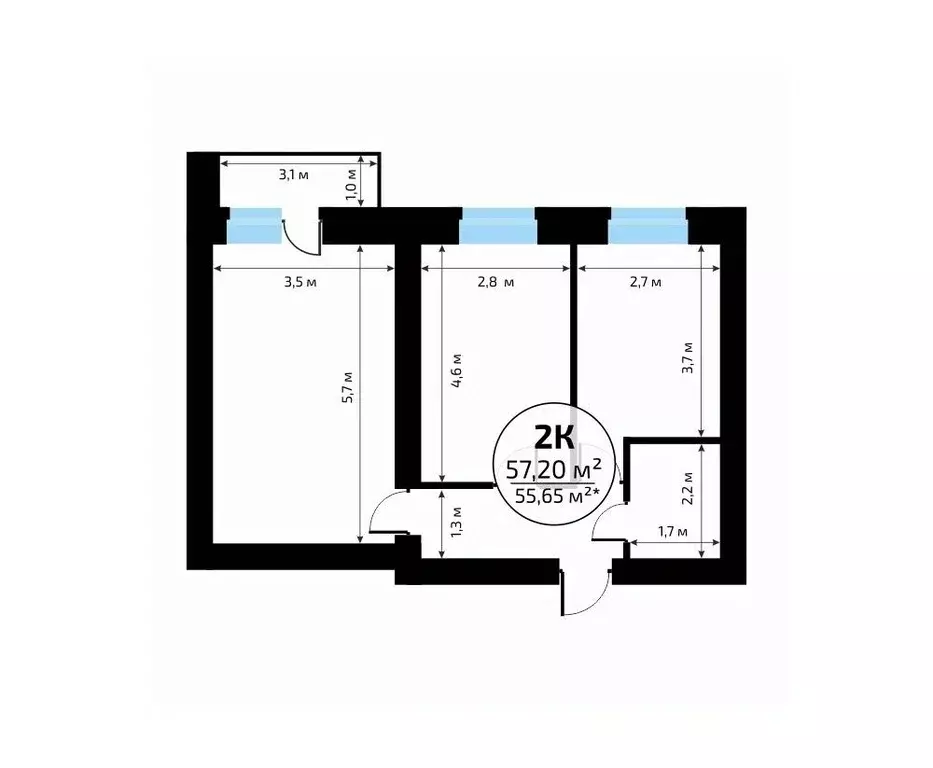 2-к кв. Самарская область, Самара пос. Мехзавод, 1-й кв-л, 50 (57.2 м) - Фото 2