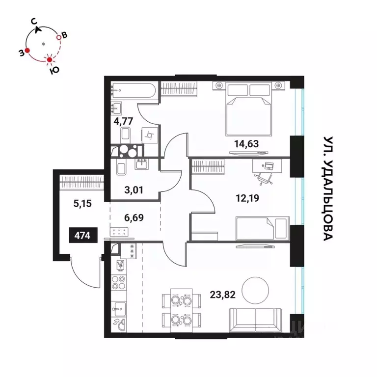 3-к кв. Москва Инноватор жилой комплекс, кБ (70.26 м) - Фото 0