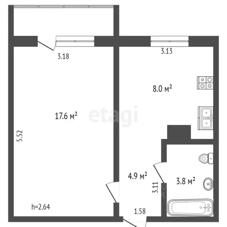 1-к кв. Ямало-Ненецкий АО, Ноябрьск ул. Владимира Высоцкого, 26 (36.0 ... - Фото 2