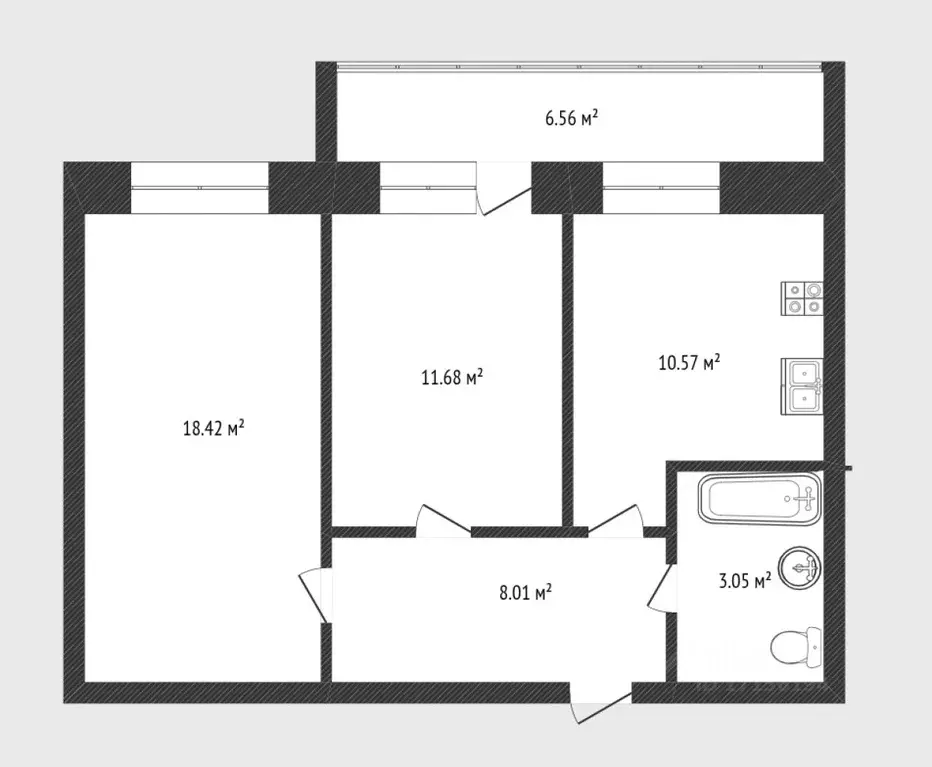 2-к кв. Тюменская область, Тюмень Заречный проезд, 14 (54.0 м) - Фото 2