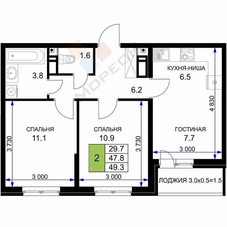 2-комнатная квартира: Краснодар, улица имени Героя Ростовского, 8к5 ... - Фото 0