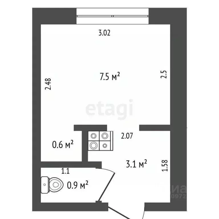 Студия Башкортостан, Стерлитамак ул. Дружбы, 36А (12.1 м) - Фото 1